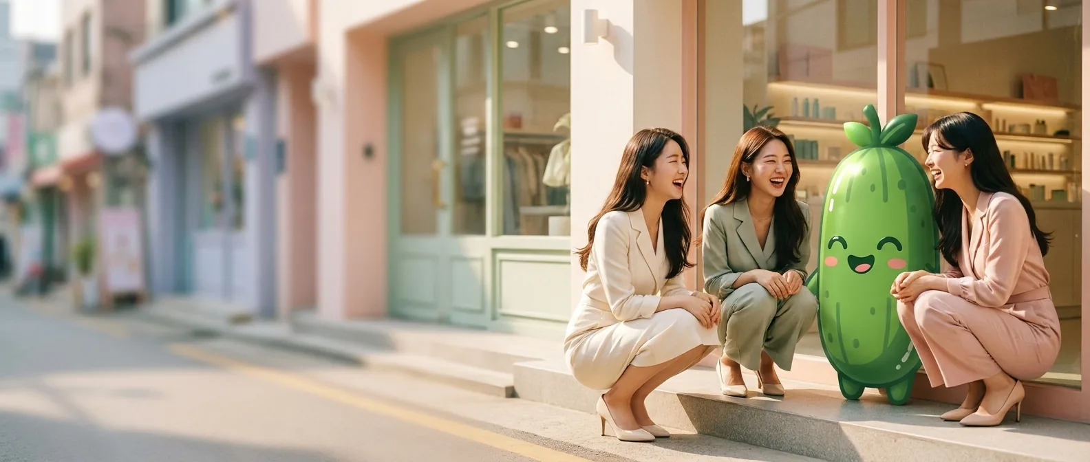 몸을 낮춰 오이쁨과 함께 웃는 친구들