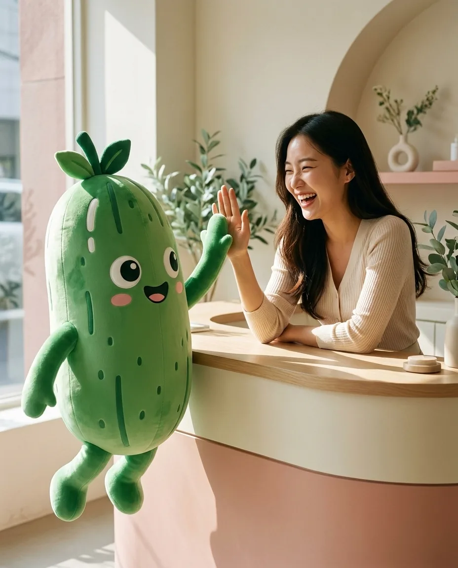 사장님과 오이쁨이 눈을 맞추며 하이파이브