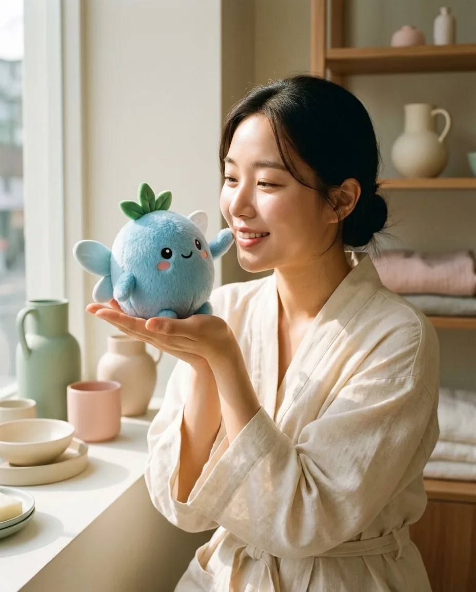 손바닥 위 씨요정이 볼을 토닥인다